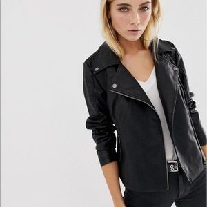 Black leather biker jacket